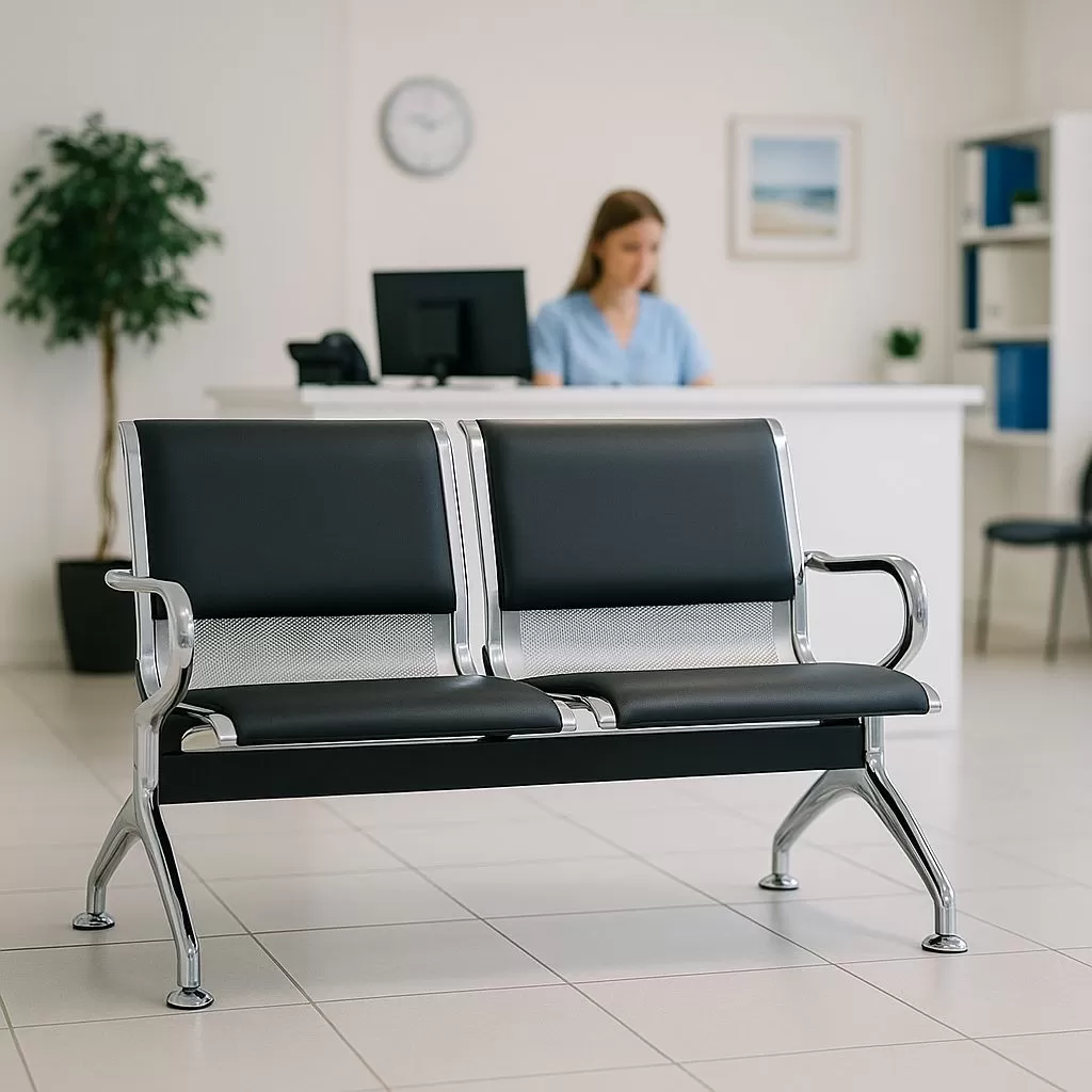 Longarina Aeroporto Charm 2 Lugares - Metálica Cromada | Estofada