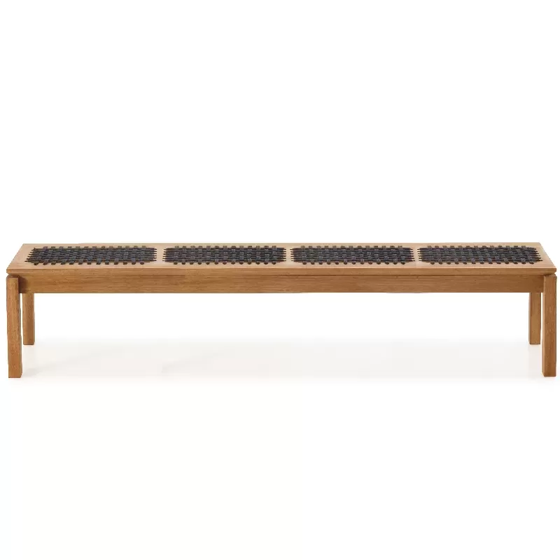 Banco Em Madeira Corda Areia E Cores | Linha Traço - Alt. 0,43 Cm X Larg. 2,20 Cm X Prof. 0,37 Cm - Espaço Casa E Jardim