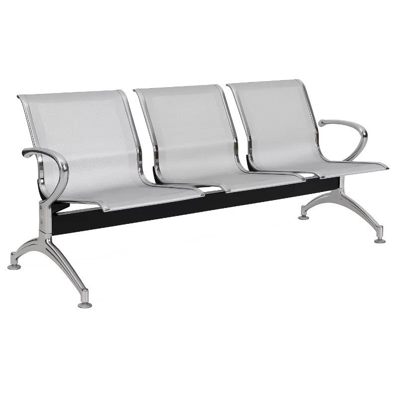 Cadeira Longarina Aeroporto Charm 3 Lugares - Metálica Cromada | Sem Estofado